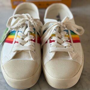 Gola vegan rainbow coaster mules. New in box. Size 7 
Canvas off white slip ons